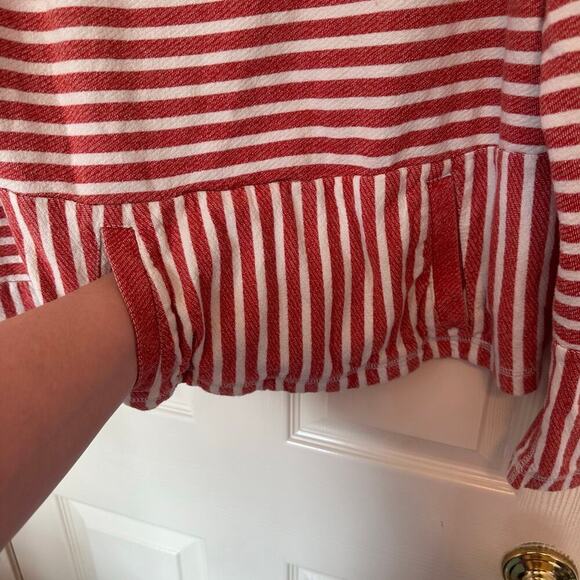 J. Crew Flip-Striped Sweatshirt Size L Red White Cotton Preppy Beach Coastal - Picture 3 of 10